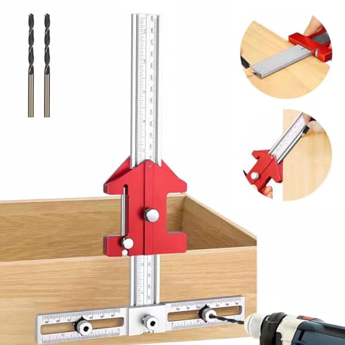 Cabinet Hardware Jig, PAZZOPA 7.5'' Adjustable Hole Spacing Cabinet Handle Template Tool Doweling Jig, 45 and 60 Degree Woodworking Scribbler, Aluminum Punch Locator Drill Guide