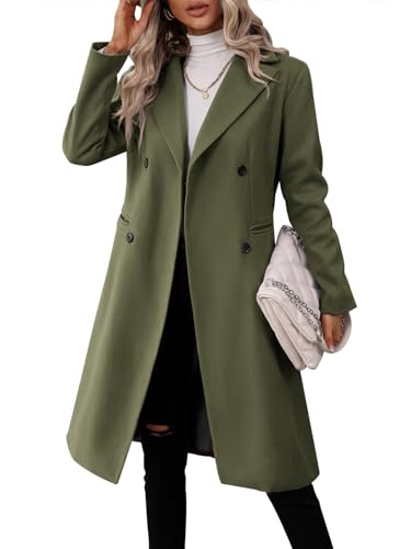 Image of Danedvi Womens Long Double Breasted Coats Lapel Collar Pea Coat Winter Slim Fit Jackets Trench Coat Outwear