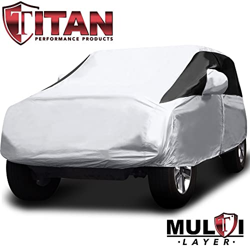 Image of Titan Premium Multi-Layer PEVA Car Cover for Wrangler 4-Door SUVs 164-184 inch. Waterproof, UV Protection, Anti-Scratch Protective Lining, Driver-Side Zippered Opening. Fits Wrangler SUVs.