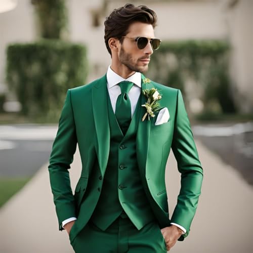 Generic Men's 3 Piece Suit Slim fit Blazer Vest Pant Green Wedding Suit Set2