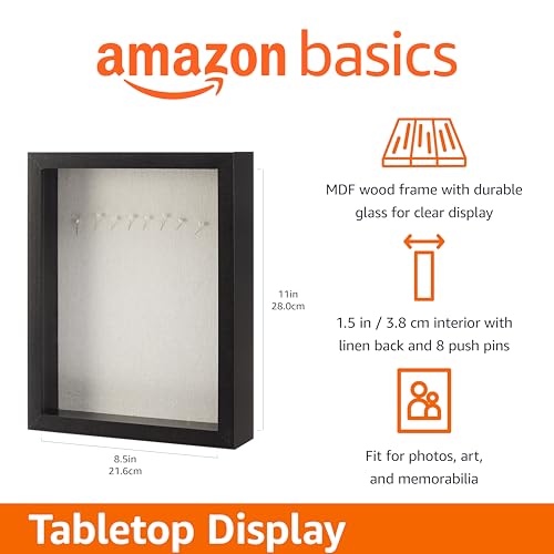 Image of Amazon Basics 8.5 inch x 11 inch Shadow Box Wood Rectangular Frame for Display Photos, Memorabilia, Black