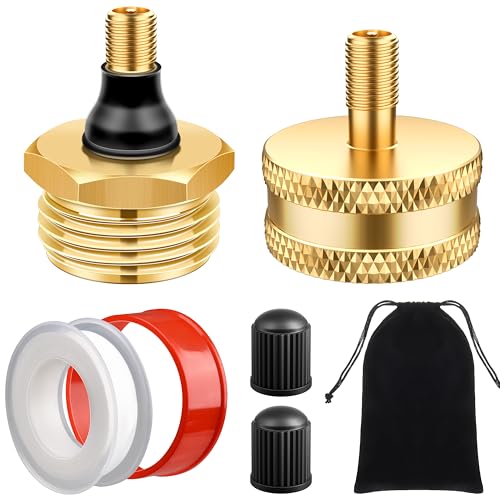Image of 5PCS RV Antifreeze Brass Blow Out Plug for Winterization, RV Blowout Winterizing Adapter Fitting with Tire Valve for Travel Trailer Camper, Air Hose Compatible with Schrader Valve to 3 /4 Garden Hose