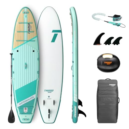 THURSO SURF Inflatable Stand Up Paddle Board All-Around SUP Waterwalker 126 10'6×31''×6'' Deluxe Package | Carbon Shaft Paddle | Roller Backpack | Dual Chamber Pump | Coiled Leash (Turquoise)