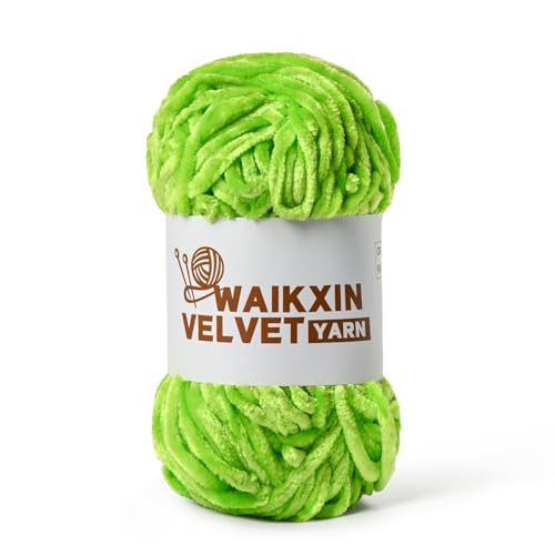 Image of Chunky Chenille Yarn for Crocheting, Baby Yarn for Crocheting Soft, Plush Velvet Yarns, 100g (87.4 yds) Fluffy Yarn for Crochet Amigurumi (Light Green)