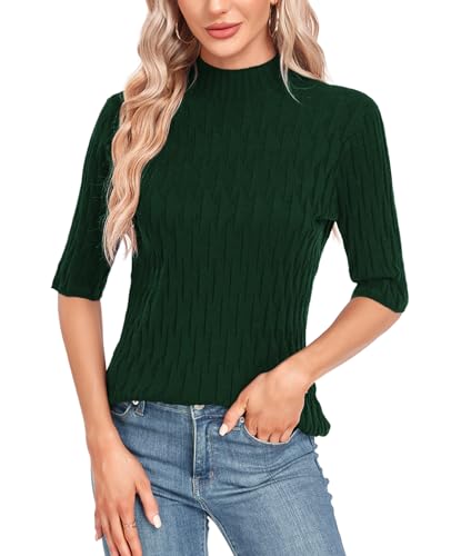 Image of MINTLIMIT Womens Turtleneck Sweaters Short Sleeve 2024 Fall Winter Casual Texture Shirt Blouse Knit Pullover Sweater