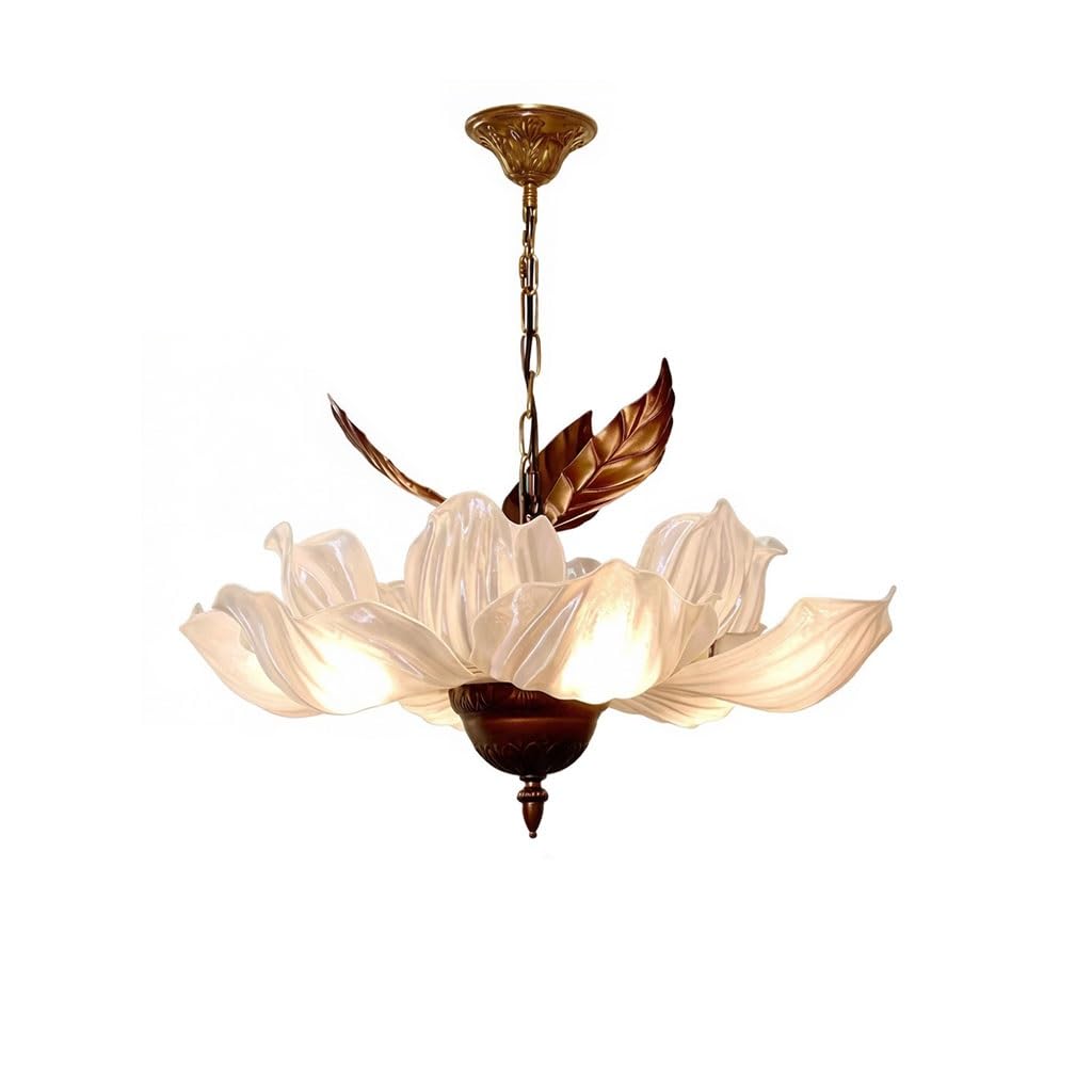Wintage żyrandol kwiatowy lampa wisząca z satynowego akrylu lampa sufitowa z retro metalowymi liśćmi wiejska lampa kwiatowa dla domu wiejskiego jadalni sypialni