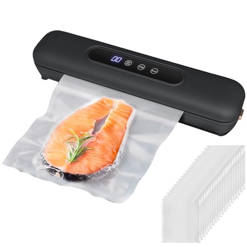 LEKEFETO Envasadora al vacío con 20 bolsas de vacío, envasadora al vacío compacta para alimentos, fácil de usar con pantalla táctil impermeable, soldadora de láminas con 25 cm de longitud de sellado
