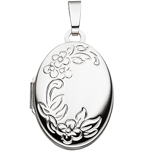 JOBO Damen-Medaillon aus 585 Weißgold Oval zum Öffnen für 2 Fotos