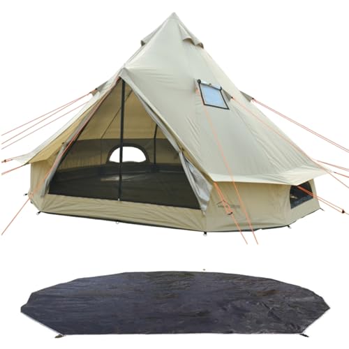 DANCHEL OUTDOOR B2A Portable Bell Tent No Center Pole, 4 Season Yurt with Stove Jack Spacious Interior for 4/8 Person Camping Hiking Glamping 300D Oxford Nylon,13ft/16.4ft Khaki