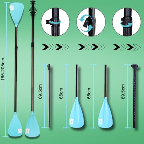 Tabla Hinchable de Paddle Surf, Asiento de Kayak, 330 x 76 x 15 cm, hasta 150 kg, Almohadilla Integrada, Aleta Desmontable, Doble Remo Ajustable, Kit de Reparación, Verde Menta - imagen 5