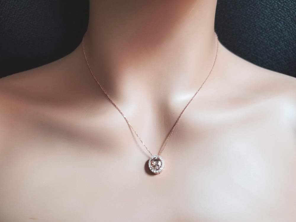 GNG 10k Rose Gold Diamond Morganite Halo style Pendant Necklace, 18" (morganite) - Image 5