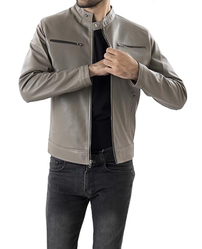 Image of Jild Classical Single Piece Lambskin Leather Jacket Men - Everyday Wear Snap Tab Collar Men's Motorcycle Leather Jacket