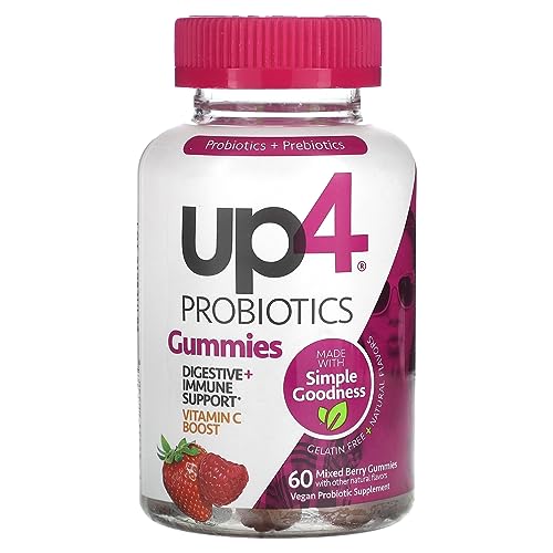 up4 Probiotic Gummies for Men and Women, Digestive and Immune Support with Prebiotics and Vitamin C, Gluten Free, Gelatin Free, Vegan, Non-GMO, 60 Count