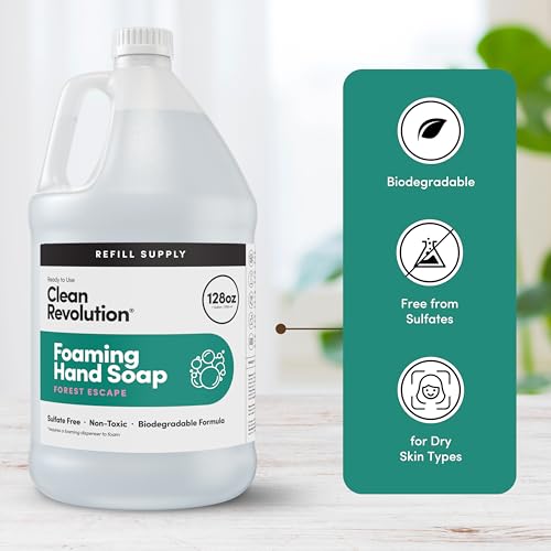 Image of Clean Revolution Foaming Hand Soap Refill with Real Essential Oils, Moisturizing Sulfate-Free Hand Soap, Ready-to-Use Foam Soap Refill for Kitchen & Bathroom, Forest Escape (128oz, 4 Pack)