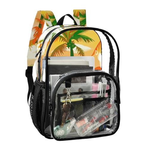 Clear Backpack Women Cute Tropical Palm Trees Orange Boys Backpacks for Girls Approved Transparent Bag2