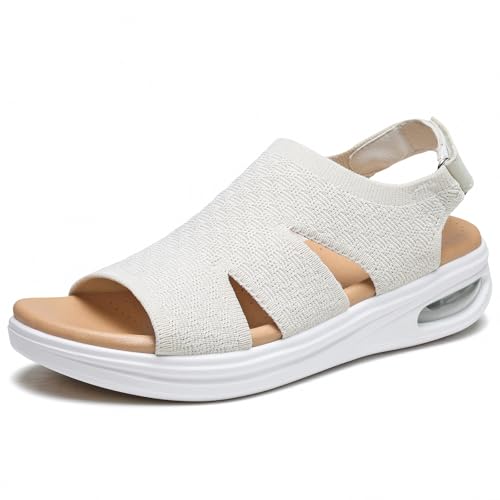 Image of ziitop Walking Sandals Women Orthopedic Sandals for Women Comfortable Arch Support Orthotic Platform Wedge Shoes Air Cushion Adjustable Strap Comfort Shoes for Summer Travel Beach Party Shopping Work