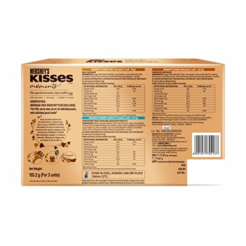 Image of Hershey's Kisses Diwali Chocolate Gift Pack | Melt-in-Mouth Milk, Almond & Cookies n Creme Chocolates | Festive Gifting Box | 90.3gm