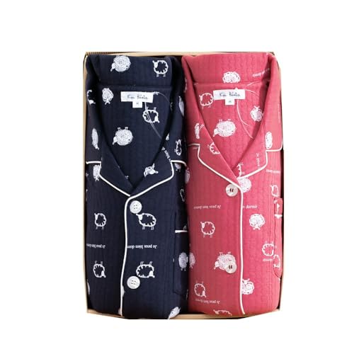 [ケーズアイ] ペアパジャマ 肌にやさしい綿100％中わたニットキルト地ひつじ柄 長袖 冬 【レディース Lサイズ/ピンク系1枚とメンズ ネイビーの選択サイズ1枚とのセット （紳士Lネイビー/婦人Lピンク） 4300405 (LNA/LPK)のサムネイル