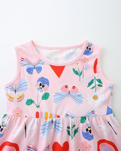 Image of HILEELANG Little Girls Cotton Dress Sleeveless Casual Summer Sundress Flower Printed Jumper Skirt