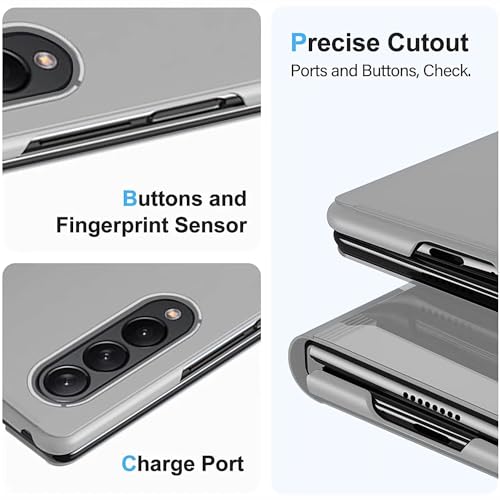 Coque Samsung Galaxy Z Fold 5 Argent - Étui Miroir à Placage Rabattable Antichoc - 5