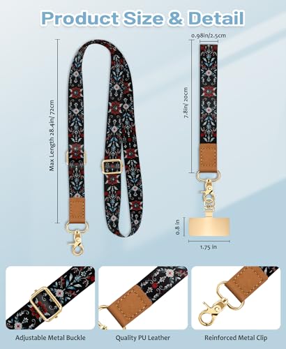 Image of Yonlevres Phone Lanyard Crossbody Strap Wrist Neck Adjustable Women Boho | Cell Phone Lanyard for Travel and Daily, Fit Keys and ID Badges, Not Block Charging, Work with Full-coverage Phone Case, Gift