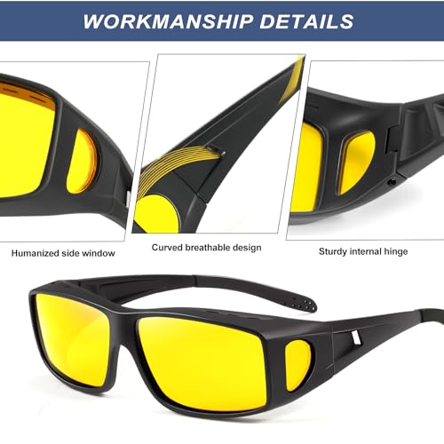 Fit Over Glasses for Men, Wrap Around glasses Night Vision Glasses for Driving, 3PACKS3