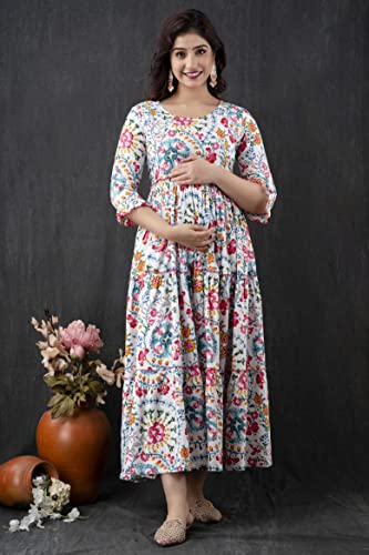 HENAL-Womens-Cotton-Anarkali-Comfortable-Maternity-Kurti-Nursing-Feeding-Kurta-Dress-with-Both-Side-Zippers