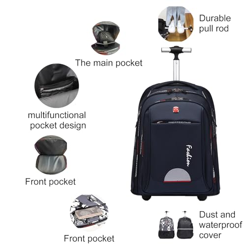 Image of Rolling Backpack for Adults, 22 Inch Backpack with Wheels for Business, College Student and Travel Commuter, Waterproof Wheeled Backpack (blue)