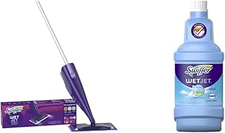 Swiffer WetJet Spray Mop Kit : Includes 1 Floor Mop, 1 Bottle of Floor Cleaner Solution, 6 Refill Pads, 4 Mop Pad Refills & WetJet Floor Cleaner Solution, Liquid Refill Bottle, Fresh Scent, 1;25 L
