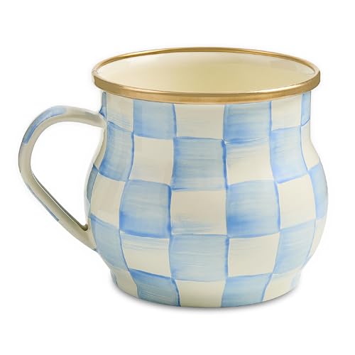 Image of MACKENZIE-CHILDS Enamel Mug, 16 Ounces, Light-Blue-and-White Sky Check