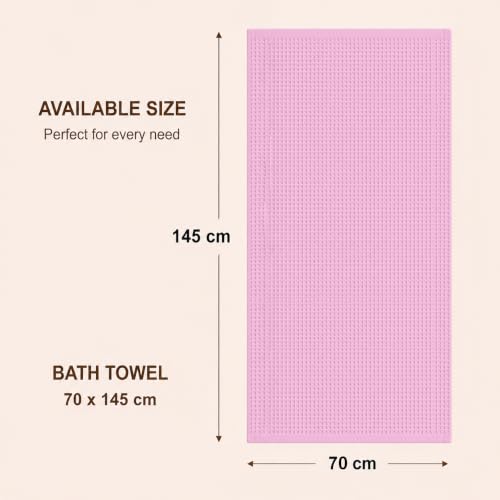 Image of Pure Cotton Waffle Towel | Lightweight | Anti Microbial and Water Absorbent | Soft Touch Quick Drying Bath Towel (Pink, Pack of 1)