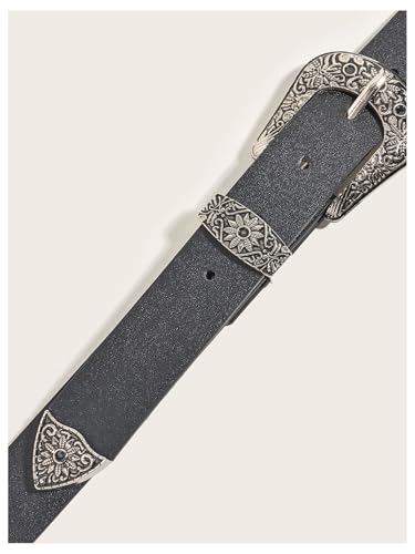 COZYEASE Women's Boho Floral Engraved Western Waist Belt Double Buckle PU Leather Belts for Jeans Pants3