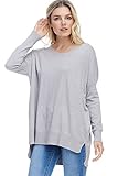 AD Womens Casual Oversized Crewneck Pullover Sweater w/hi-Low (H. Grey, Small/Medium)