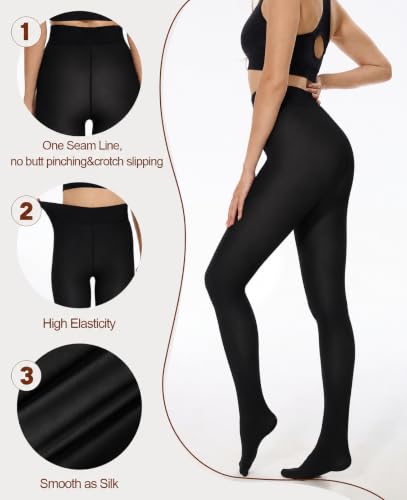 Image of Arkim Fleece Lined Glossy Black Sheer Tights Women, Crotch 1 Seam Line