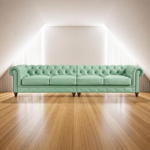 Image of Modern Classic Design Leatherette Luxury Chester Sofa Set with Button Tufted, Sofa for Living Room Home, Office, Bar, Hotel and Lobby (Mint Green, 4 Seater Sofa)