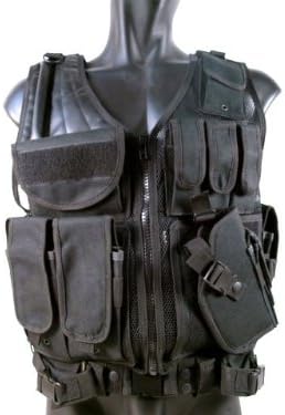 MetalTac® Tactical Vest Cross Draw with 9 Pockets and Pistol Holster Enhanced Body Protection