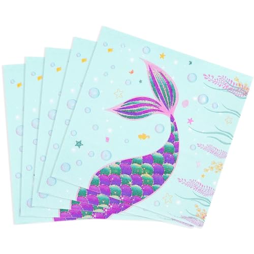 WERNNSAI 50PCS Mermaid Party Napkins - Mermaid Birthday Party Decorations Kids Princess Birthday Paper Napkins Disposable 3-Ply Tails Dinner Napkins for Girls Birthday Under the Sea Pool Party