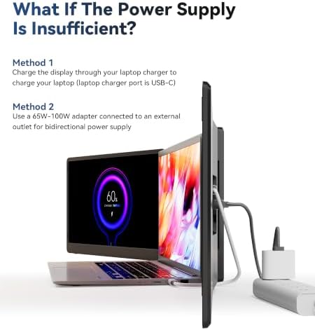RoamPix Laptop Screen Extender, 14" 1200P FHD IPS Portable External Screen, Triple Portable Laptop Monitor for 12-16.5" Laptops with USB-C/HDMI, Plug & Play Compatible with Wins/Mac(M1//M2/M3Pro/Max) — view 7