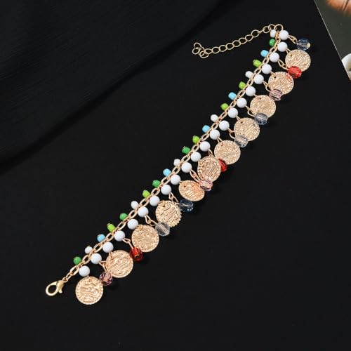 Image of tenghong2021 Boho coin sandals Anklet Bracelet Bohemian Tassel Barefoot Sandals Chain Jewelry Belly Dance Anklet Fashion Gifts for Women Presents for Sister, Friends, Mom