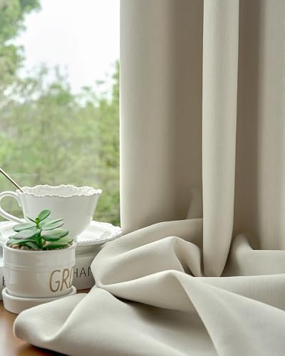 Image of Graywind Motorized Curtains with Track, Room Darkening Smart Curtains, Hardwired Curtains Compatible with Alexa Google Home Remote Control for Large Windows, Custom Drapes Up to 220 inch, Canvas (Bone)