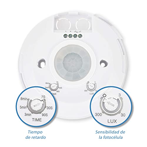POPP® Electric Interruptor Slim Sensor de Movimiento PIR Detector 360º 8M IP20 Interior, MAX 3-2000LUX LED Ajuste de Tiempo 10SEC-15MIN (Pack 1 Unidad) - imagen 5