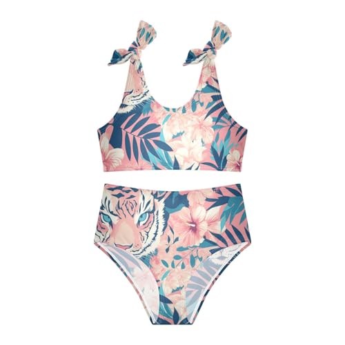 KLL Tigers Print Hawaiian Girls' Two Piece Bikini Sets Scoop Neck Swimming Swimwear Bathing Suit3