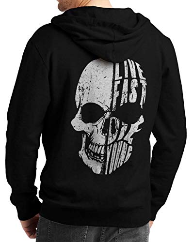 Herren Zip Hoodie Sweat-Jacke mit Kapuze Kapuzen-Jacke Winter mit Motiv Bedruckt Totenkopf Skull Biker Motorrad Live Fast Skull