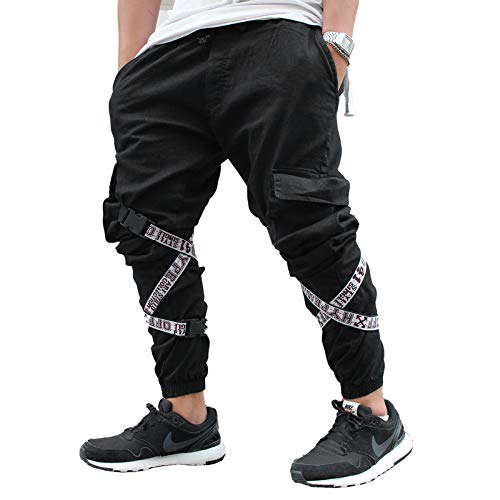 Calça Jogger Masculina Preta Sarja Com Fitas Tamanho:42;Cor:Preto