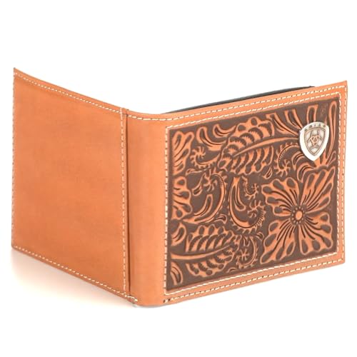 ARIAT Bifold Floral Embossed Logo Wallet, Nutmeg2