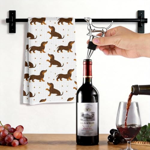 Image of Hanamiya Na Dachshund Kitchen Towels with Wine Bottle Stopper 24x14 Inch, Dachshund Gifts Reusable Dish Towels for Kitchen Bars Decor, Wine Gift Weiner Dog Gifts for Women Men Christmas Birthday Gift