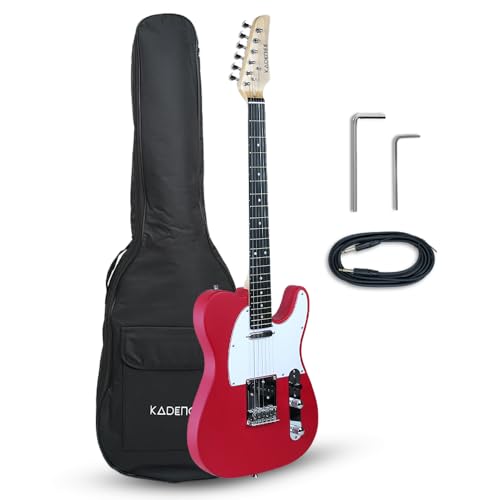 Image of Kadence TLRD Tennessee 39 inch Electric Guitar (Classic T Style) | Solid Poplar Wood Body, Maple Neck | Dual Single-Coil Pickups | Fixed Bridge | Gig Bag + Cable | Matte Red