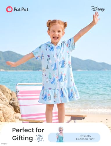 Image of Disney Princess Frozen Stitch Marvel Minnie Girl Swim Cover Up Terry Cloth Swimsuit Coverup Zip-up Bathing Suit Wrap Hooded