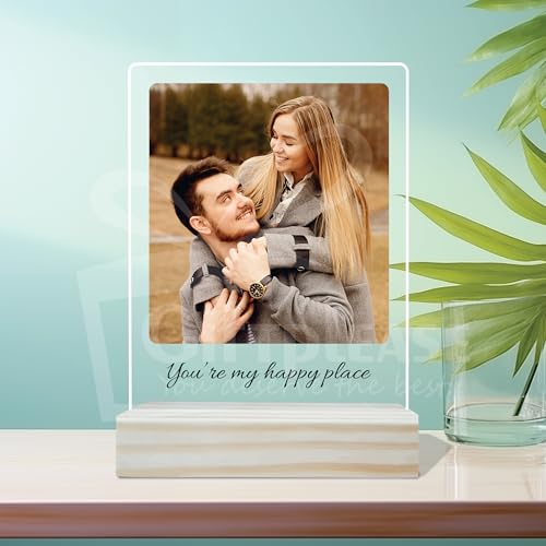 Image of Giftplease Customized Photo And Text Frame With Wooden Stand | Personalised Printed Photo Frame | Gift | Birthday | Anniversary (Transparent, 5MM, 6 * 8 Inches), Tabletop