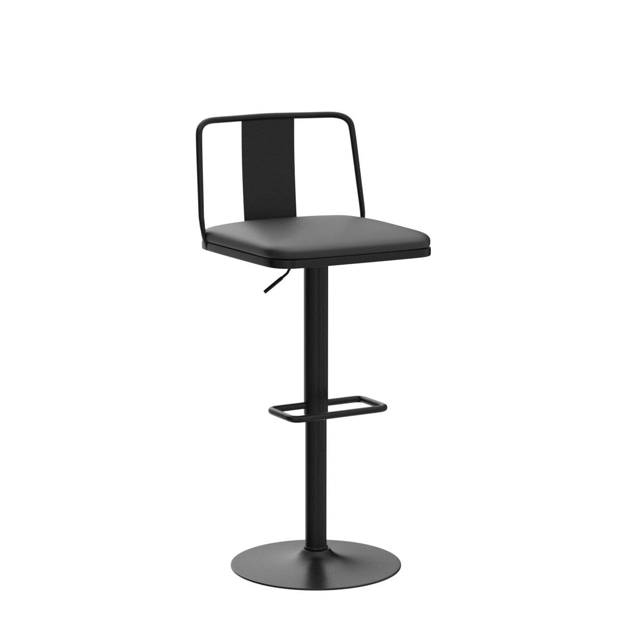 Metal Swivel Barstool Enlarged PU Leather Seat with Metal Back, Adjustable from 24" to 33" for Counter Height & Bar Height, Modern Design for Kitchen and Restaurant,MatteBlack